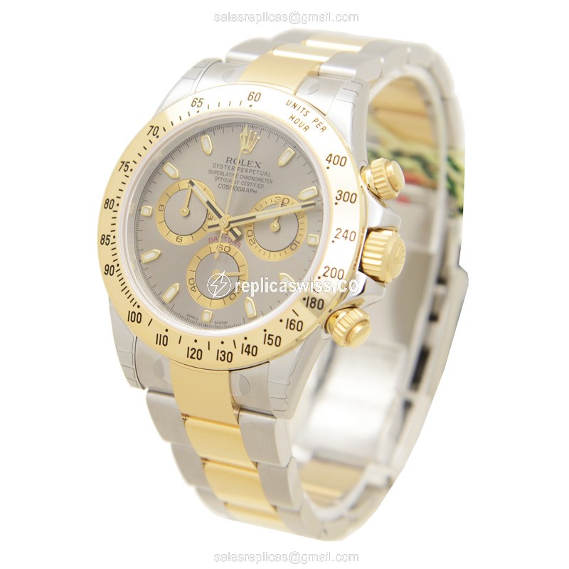 Rolex Daytona Replica - Automatic - Gold & Steel Case - Gray Dial, Silver Clasp & Strap - View 3