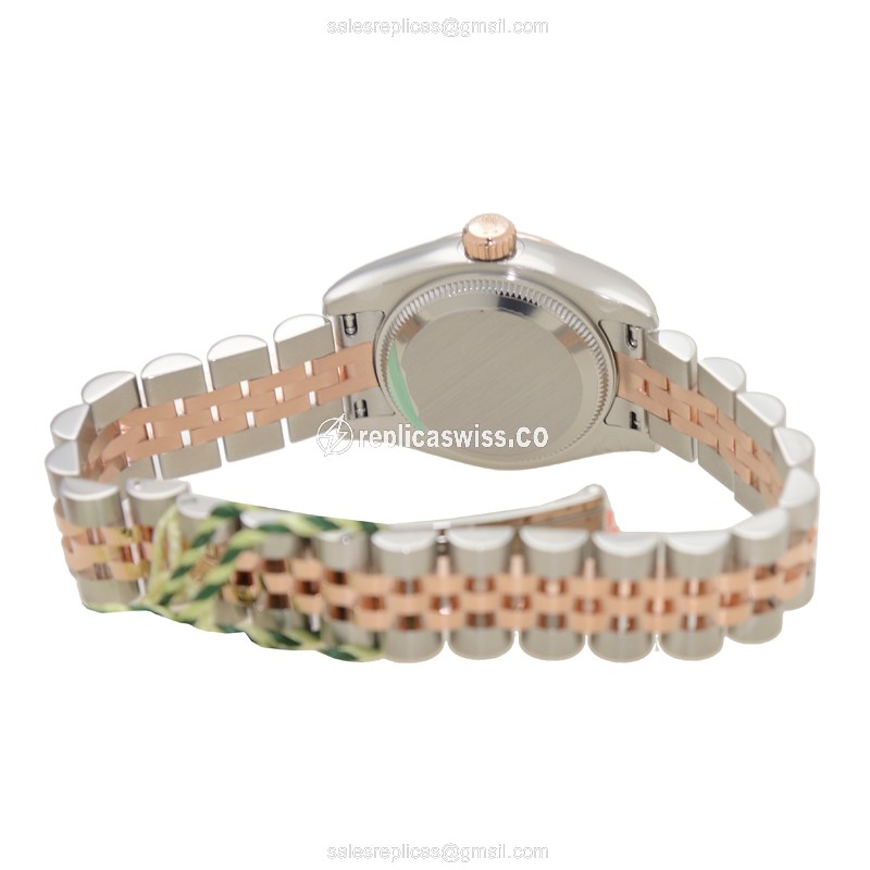 Rolex Datejust Lady Replica - Automatic - 18kt Rose Gold & Steel - Pink Dial - Silver Strap - View 4