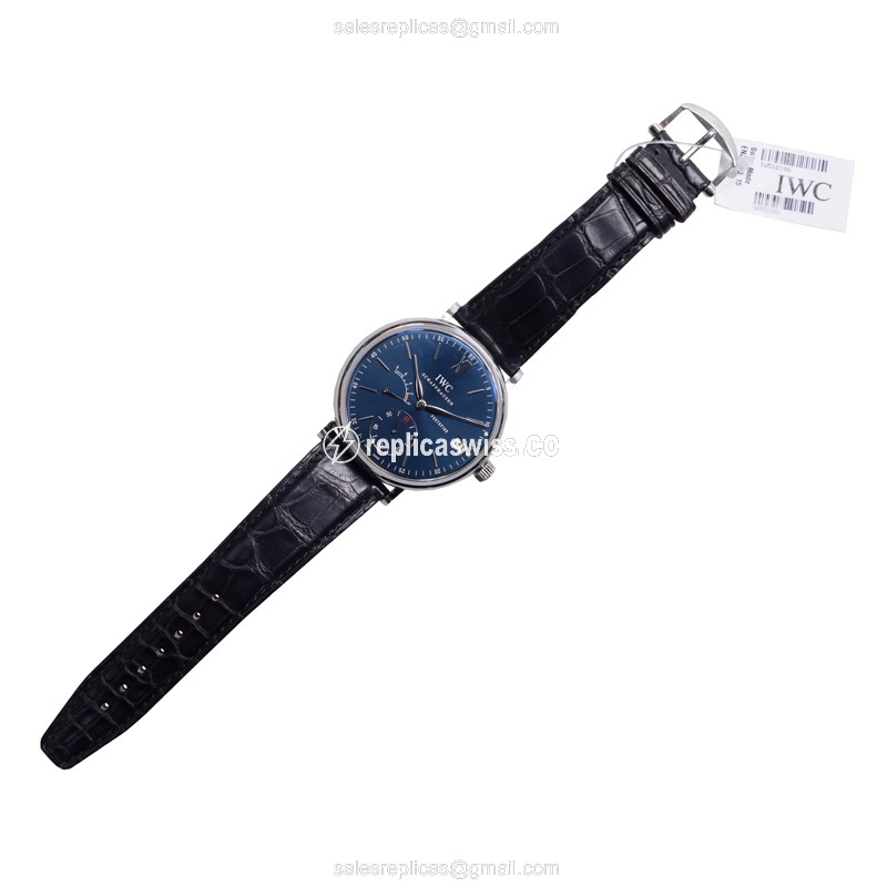 IWC Portofino Manual Wind - Blue Dial - Steel Case - Black Alligator Strap - Buckle Clasp - View 2
