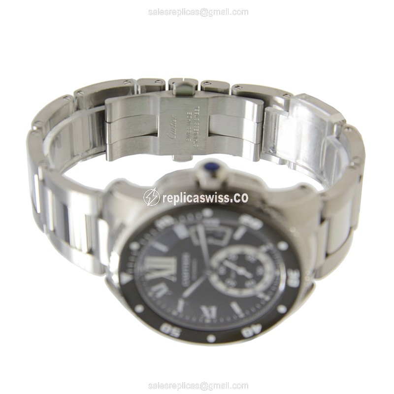 Cartier W7100057 Replica - Automatic - Steel Case - Black Dial - Silver Band - View 3