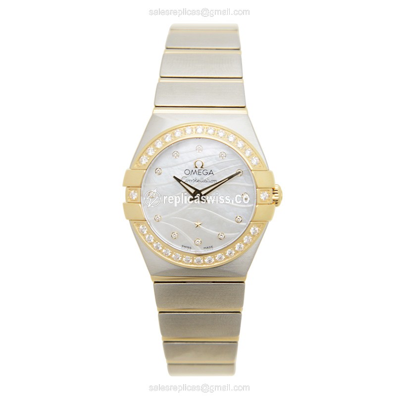 Omega Constellation Quartz 18kt Gold & Diamond - White Dial - Steel Case - Silver strap - View 2