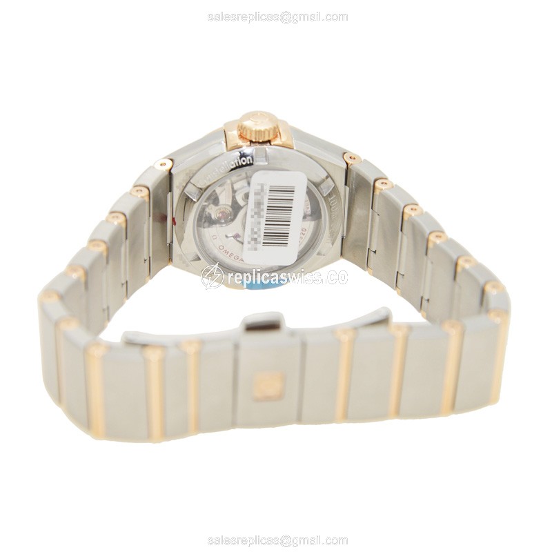 Omega Constellation Replica - Automatic - White Dial - 18kt Rose Gold & Diamonds Clasp, Silver 18kt Steel Strap - View 4