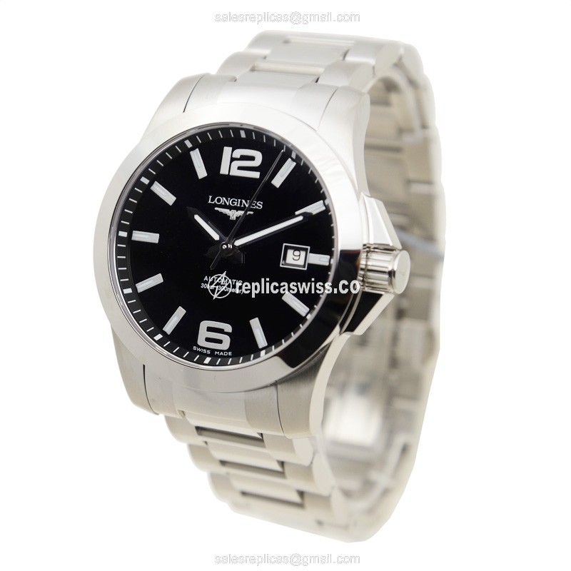 Longines CONQUEST Replica - Automatic - Black Dial - Steel Case - Silver Strap - View 3