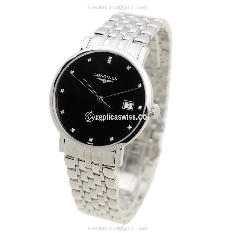 Longines ELEGANT Replica - Automatic - Steel Case - Black Dial - Silver Strap - View 3