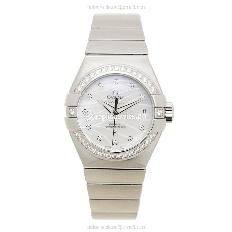 Omega Constellation Replica - Automatic - White Dial on Steel & Diamond Clasp - View 2
