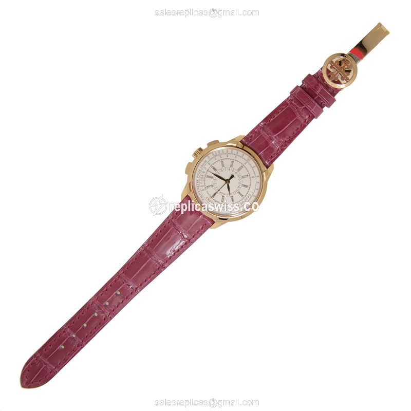 Patek Philippe 4675R-001 Replica - Automatic - 18kt Rose Gold - White Dial, Pink Alligator Strap - View 2
