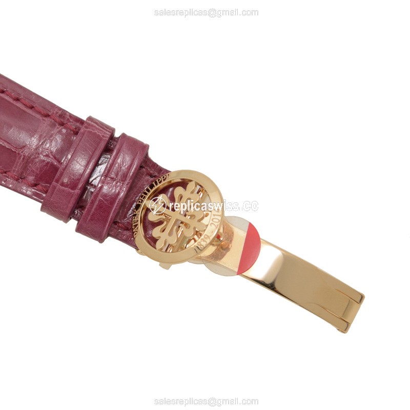 Patek Philippe 4675R-001 Replica - Automatic - 18kt Rose Gold - White Dial, Pink Alligator Strap - View 4