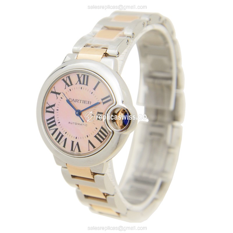 Cartier Ballon Bleu Replica - Automatic - Pink Dial - Steel Case - Silver Strap - View 3