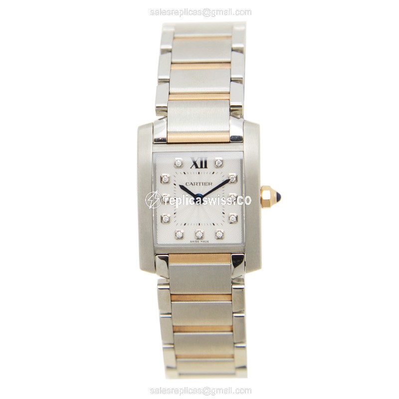 Cartier TANK Quartz Steel - White Dial Silver Clasp Steel Bracelet - View 2