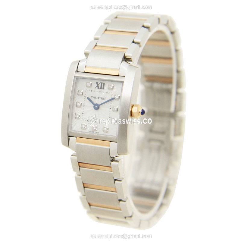 Cartier TANK Quartz Steel - White Dial Silver Clasp Steel Bracelet - View 3