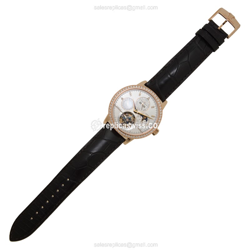 Jaeger-Lecoultre Q5042501 Replica - Ultra Thin - Auto - Rose Gold - Diamond - Silver Dial - Brown Alligator - View 2