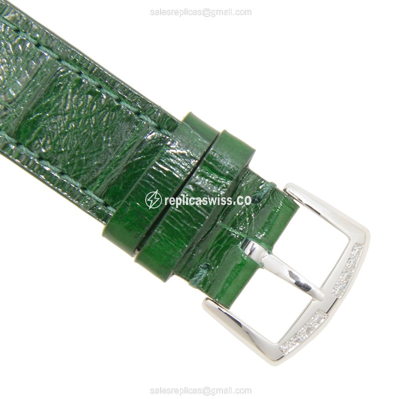 Franck Muller LONG ISLAND Quartz - Silver Dial - Diamond - Buckle Clasp - Alligator Green Strap - View 4