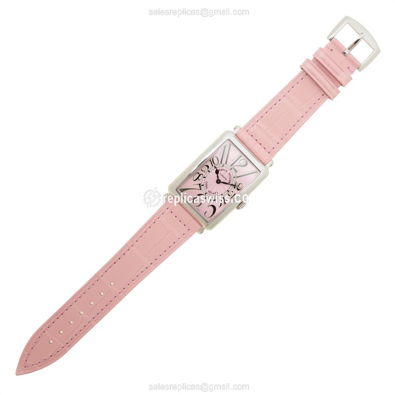 Franck Muller 952 QZ Long Island Quartz Steel Pink Dial Buckle Pink Alligator Strap - View 2