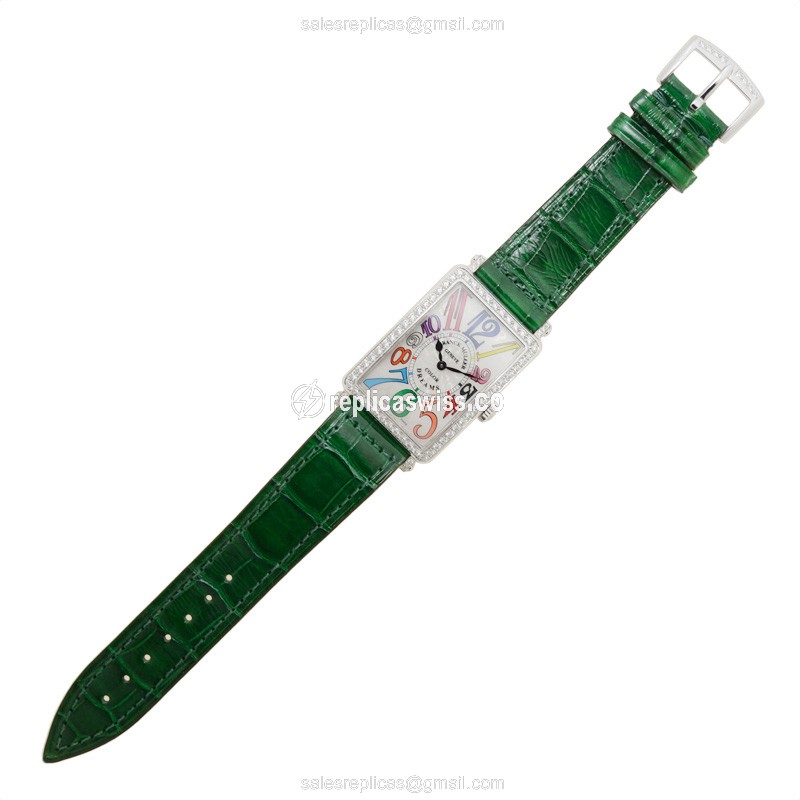 Franck Muller 952 QZ COL DRM D 1R OG LONG ISLAND Replica - Quartz - Silver Dial, Buckle Clasp, Green Alligator Strap - View 2