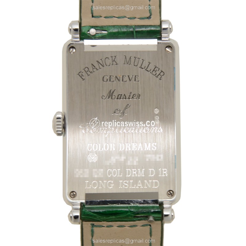 Franck Muller 952 QZ COL DRM D 1R OG LONG ISLAND Replica - Quartz - Silver Dial, Buckle Clasp, Green Alligator Strap - View 3