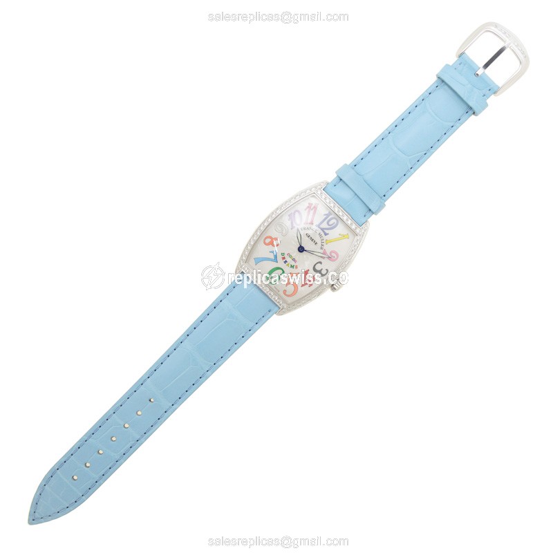 Franck Muller 2852 Replica - Quartz - Stainless Steel - Silver Dial - Blue Alligator Strap - View 2