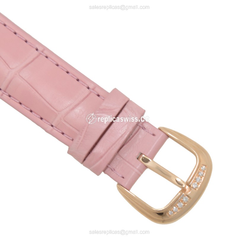 Franck Muller 2852 QZ REL D 1R Replica - Quartz - 18kt Rose Gold - Diamonds Silver Dial Alligator Pink Buckle - View 4
