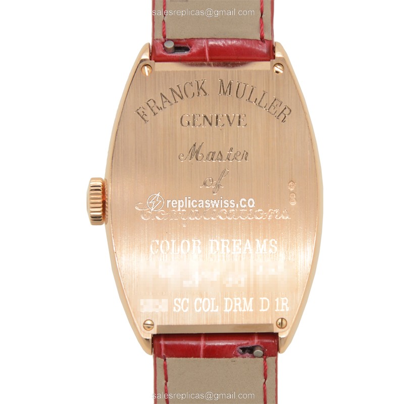 Franck Muller 5850 SC COL DRM D 1R - Automatic - 18kt Rose Gold - Diamonds - Silver Dial - Red Alligator Strap - Buckle Clasp - View 3