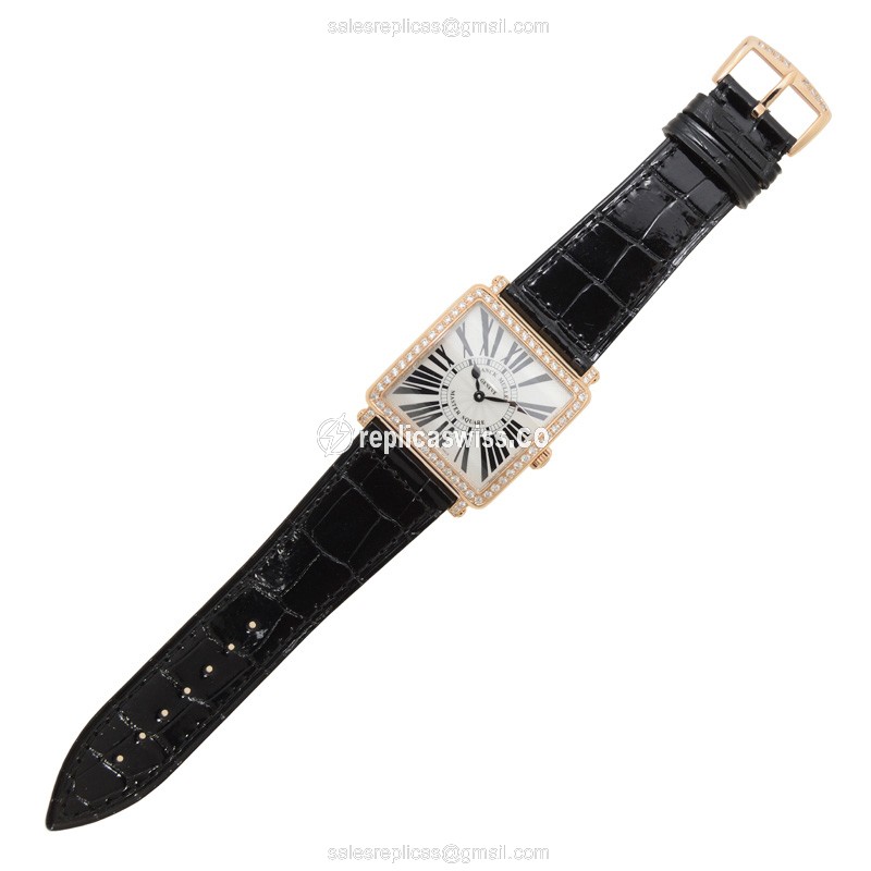 Franck Muller 6002 M B QZ R D 1R Master Square - Quartz - 18kt Rose Gold - Diamonds - Silver Dial - View 2