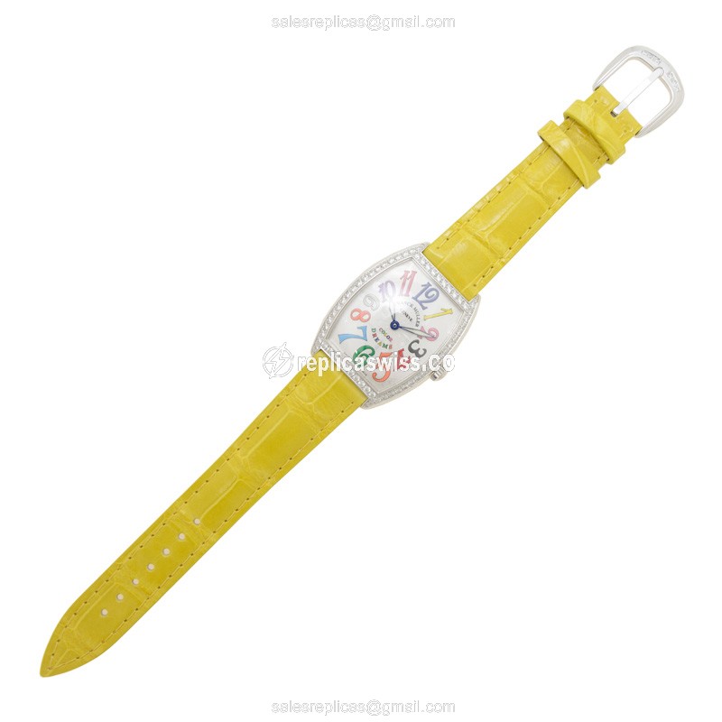 Franck Muller 7502 QZ COL DRM D 1R AC Curvex Quartz - Stainless Steel Case, Silver Dial, Yellow Alligator Strap, Buckle Clasp - View 2