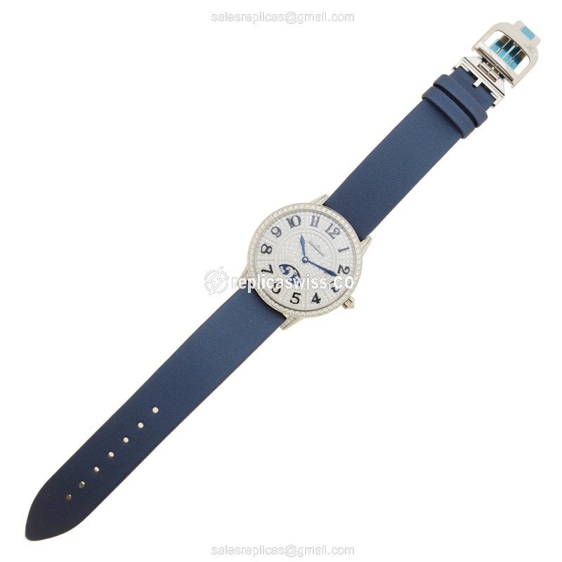 Jaeger-Lecoultre Q3433407 Replica - Automatic - 18kt White Gold - Diamond Set - Silver Dial - Blue Satin Strap - View 2