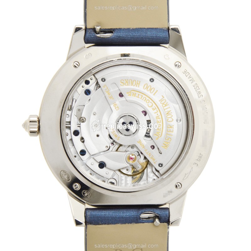 Jaeger-Lecoultre Q3433407 Replica - Automatic - 18kt White Gold - Diamond Set - Silver Dial - Blue Satin Strap - View 3