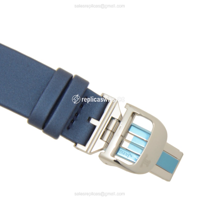 Jaeger-Lecoultre Q3433407 Replica - Automatic - 18kt White Gold - Diamond Set - Silver Dial - Blue Satin Strap - View 4
