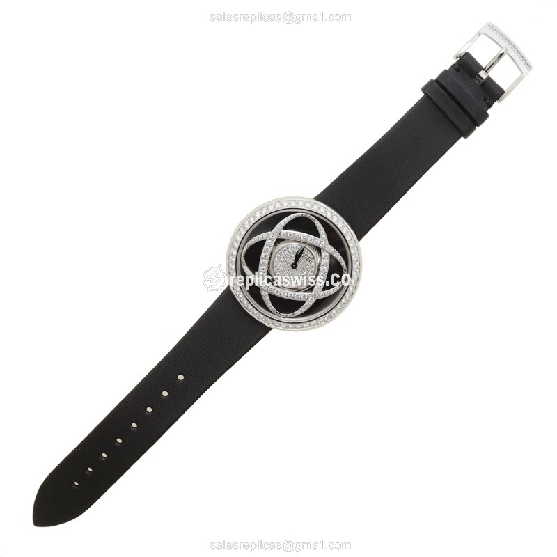 Piaget Limelight Quartz 18kt White Gold - Diamond Clasp - Black Silk Strap - View 2