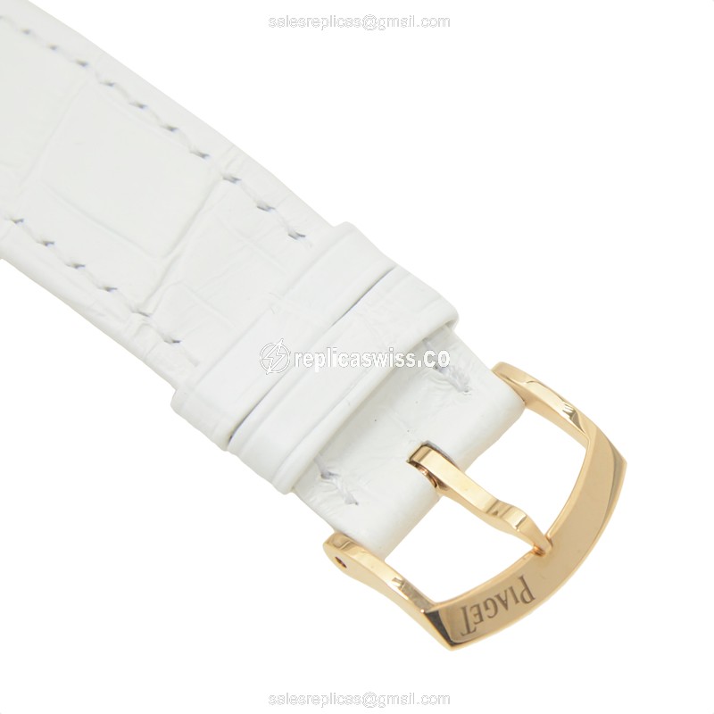 Piaget ALTIPLANO Replica - Manual Wind - 18kt Rose Gold - Diamonds - White Dial - Alligator White Strap - View 4