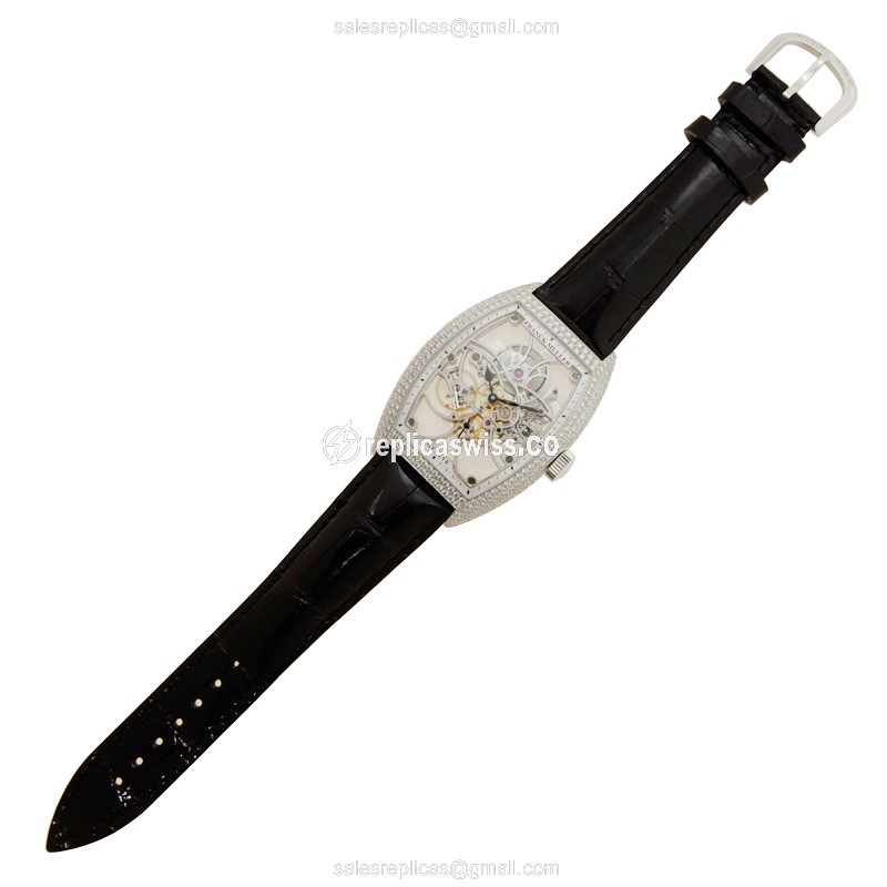 Franck Muller 8880 B S6 SQT D GENEVE Manual - 18kt White Gold - Diamond Skull Dial - Black Alligator Buckle - View 2
