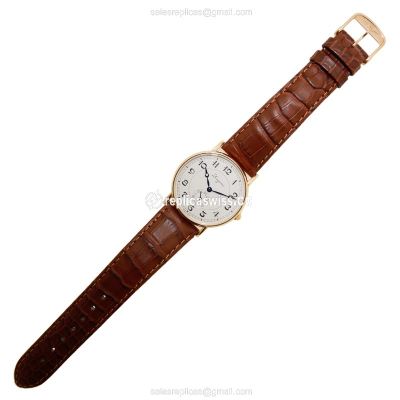 Longines Heritage Replica - Automatic - 18kt Rose Gold - White Dial, Brown Alligator Strap - View 2