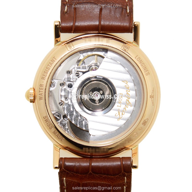 Longines Heritage Replica - Automatic - 18kt Rose Gold - White Dial, Brown Alligator Strap - View 3