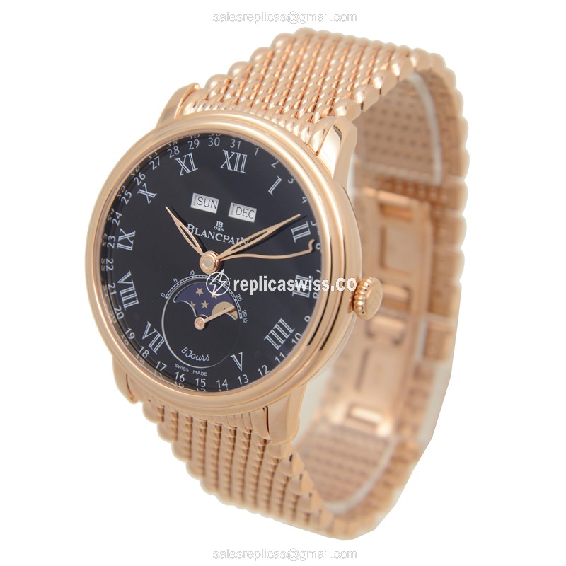 Blancpain Villeret 6639-3637-MMB - Auto 18kt Rose Gold - Black Dial - Gold Strap - View 3