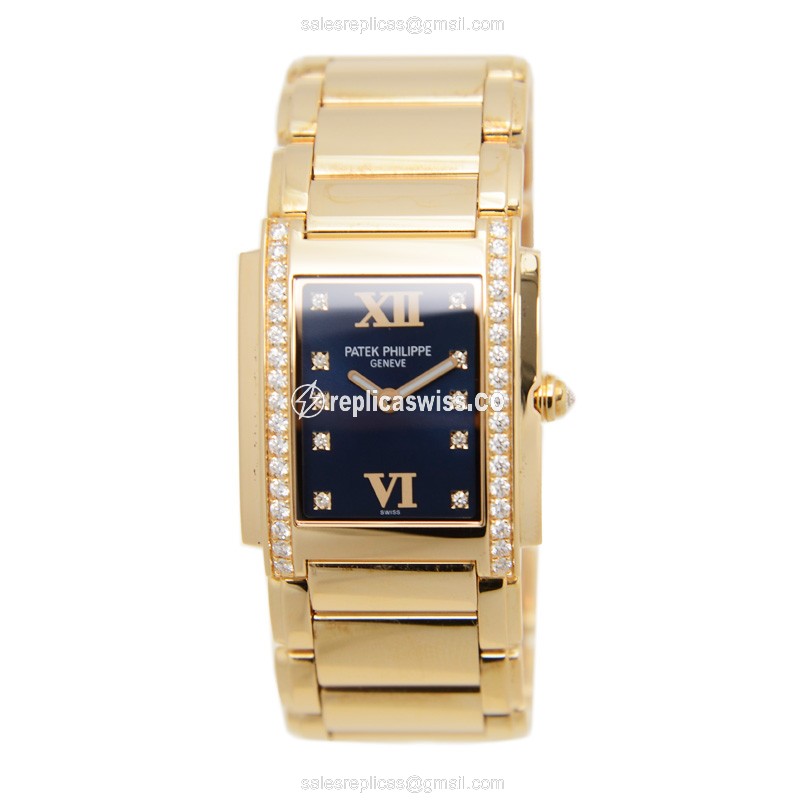 Patek Philippe TWENTY-4 Quartz 18kt Rose Gold - Blue Dial - Gold Strap - View 2