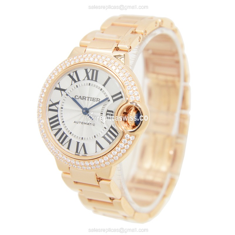 Cartier Ballon Bleu Replica - Automatic - Rose Gold - Diamonds - White Dial - View 3
