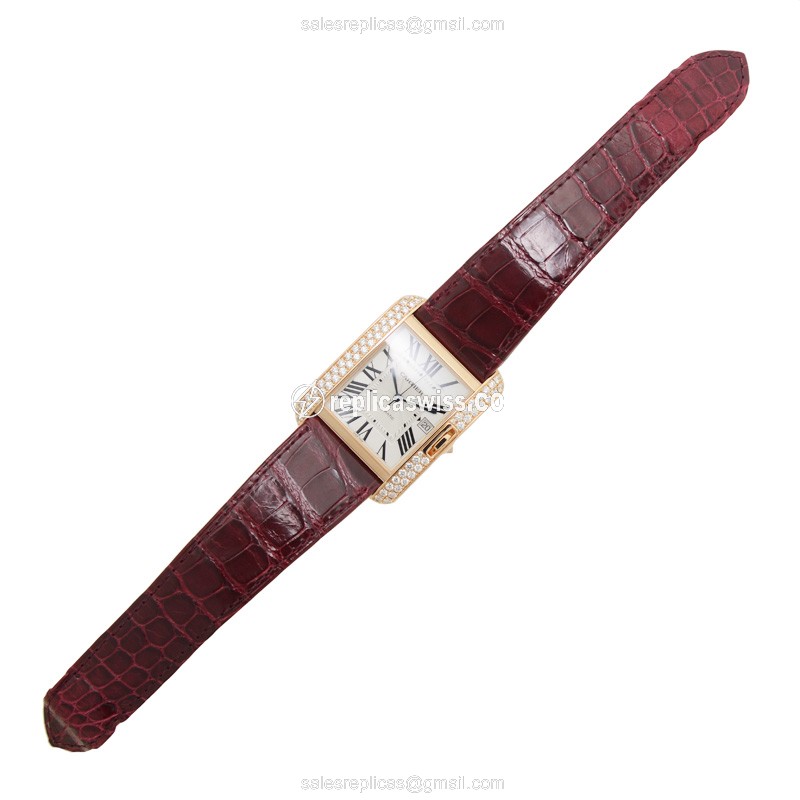 Cartier WT100021 TANK Replica - Automatic - 18kt Rose Gold - Diamonds - White Dial - View 2