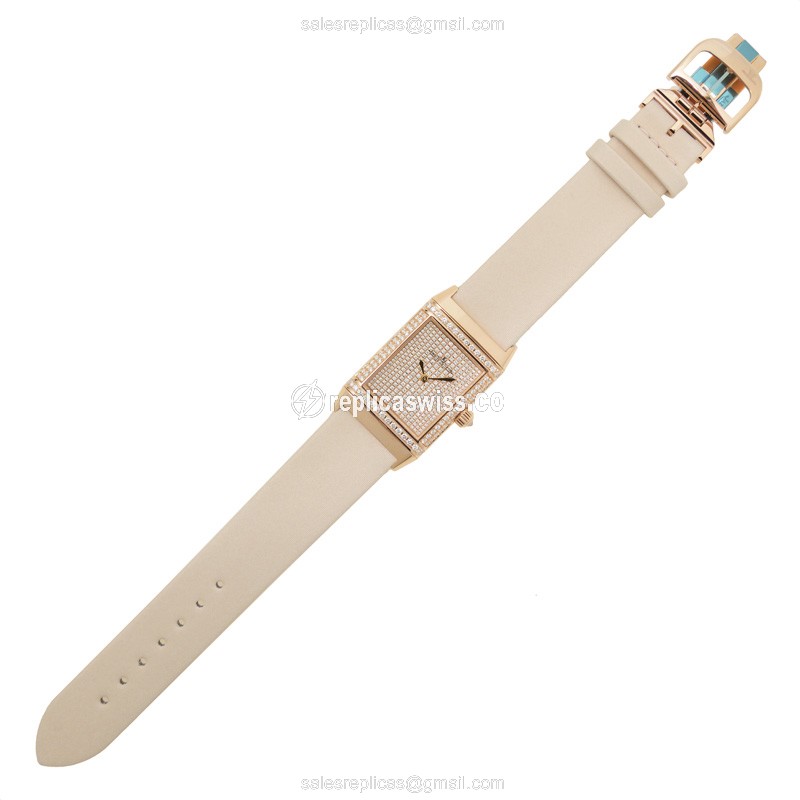 Jaeger-Lecoultre Q2562407 REVERSO - Manual Wind - 18kt Rose Gold - Diamond Bezel - Gold Dial - Leather Beige Strap - View 2