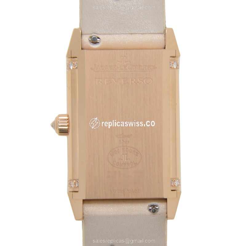 Jaeger-Lecoultre Q2562407 REVERSO - Manual Wind - 18kt Rose Gold - Diamond Bezel - Gold Dial - Leather Beige Strap - View 3