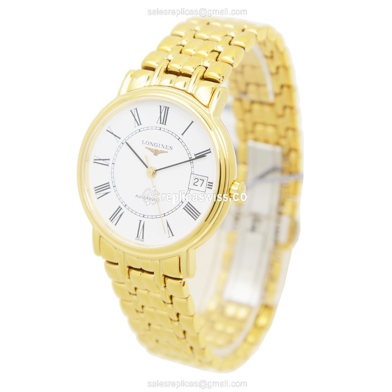 Longines Presence Replica - Automatic - PVD Gold - White Dial, Gold Strap - View 3