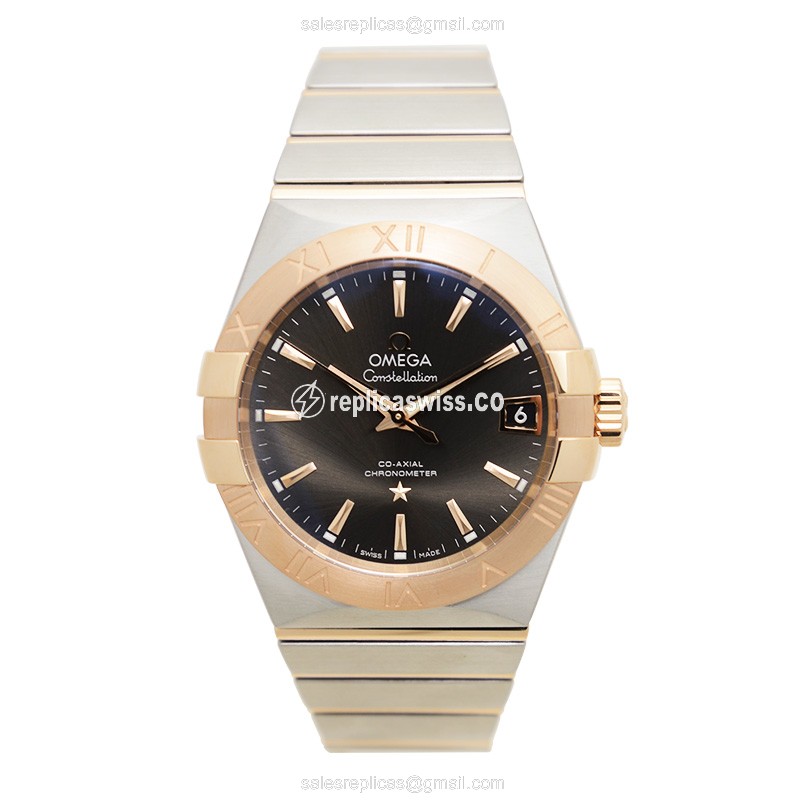 Omega Constellation Replica - Automatic - 18kt Rose Gold Case - Gray Dial - Gold Clasp & Steel Strap - View 2