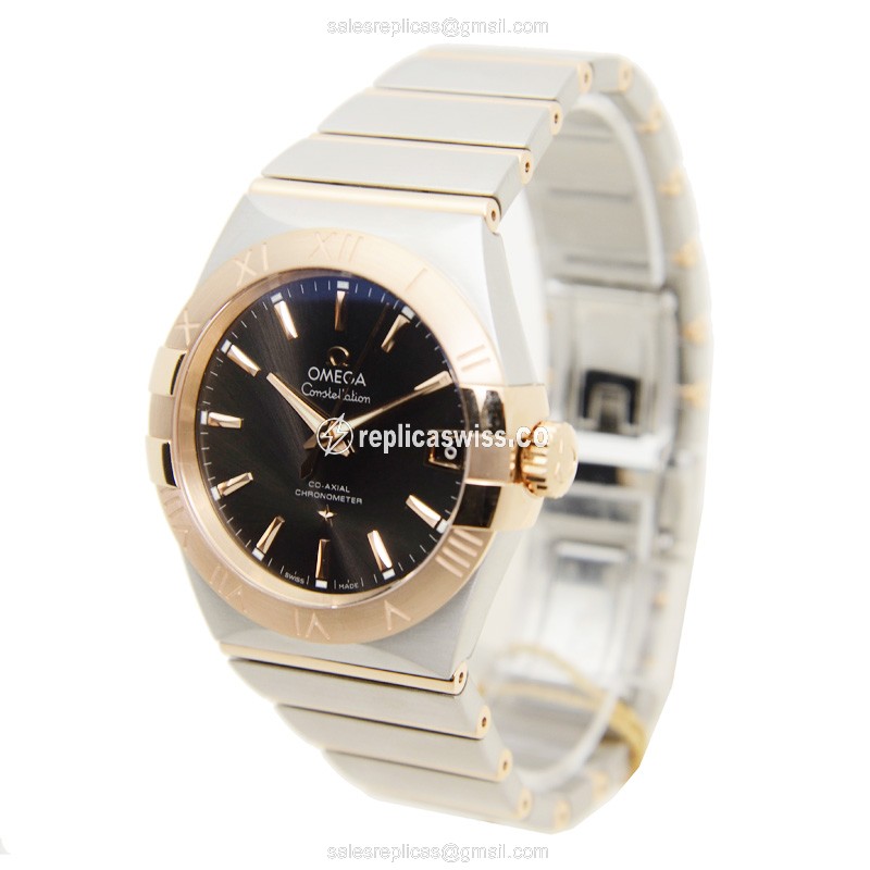 Omega Constellation Replica - Automatic - 18kt Rose Gold Case - Gray Dial - Gold Clasp & Steel Strap - View 3