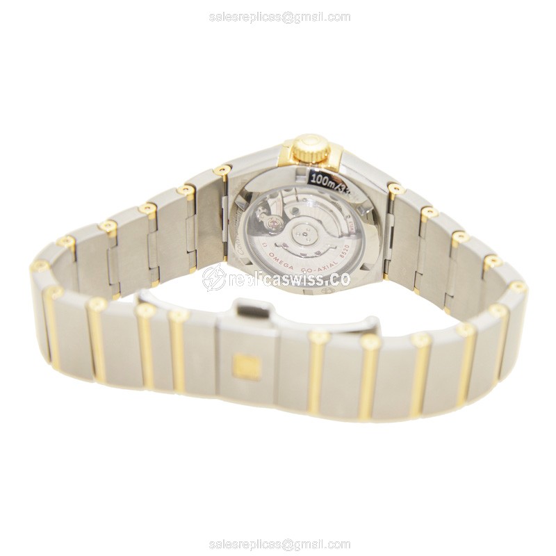 Omega Constellation Replica - Automatic - Gold & Diamond Bezel - 18kt Gold Case & Silver Strap - View 4