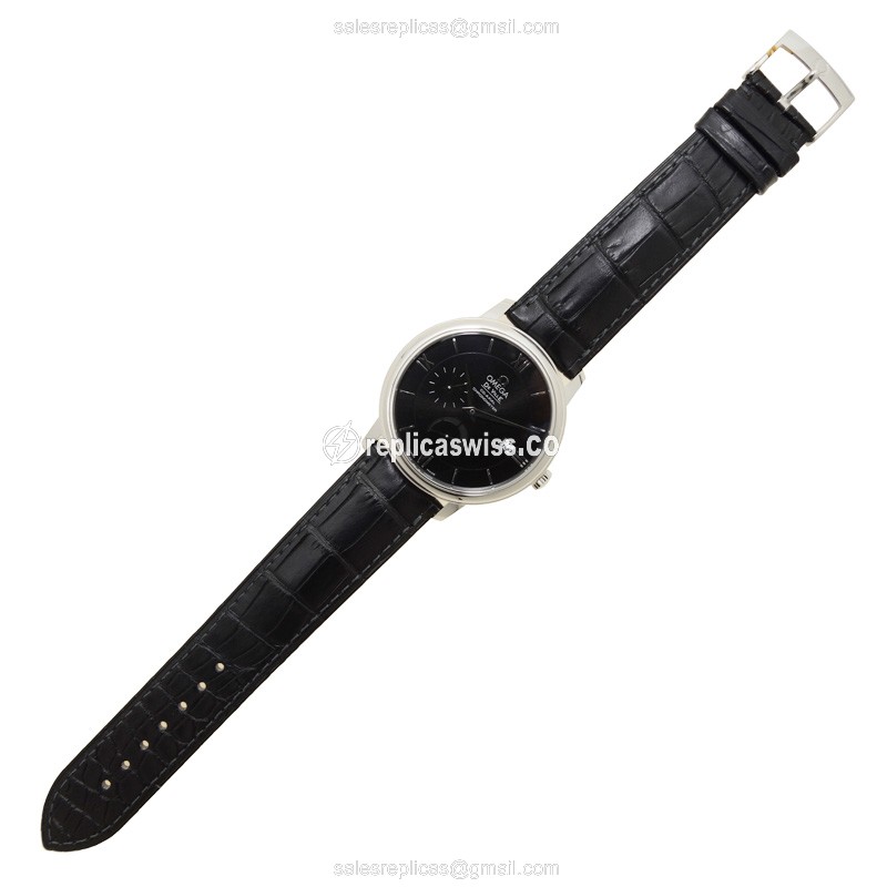 Omega DE VILLE Replica - Automatic - Stainless Steel - Black Dial - Leather Strap - Buckle Clasp - View 2