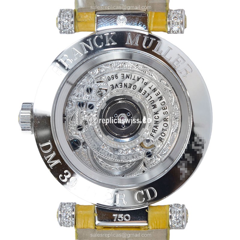 Franck Muller DM 39 D 2R CD Replica - Automatic - 18kt White Gold - Diamond - Silver Dial - Gold Alligator Strap - View 3