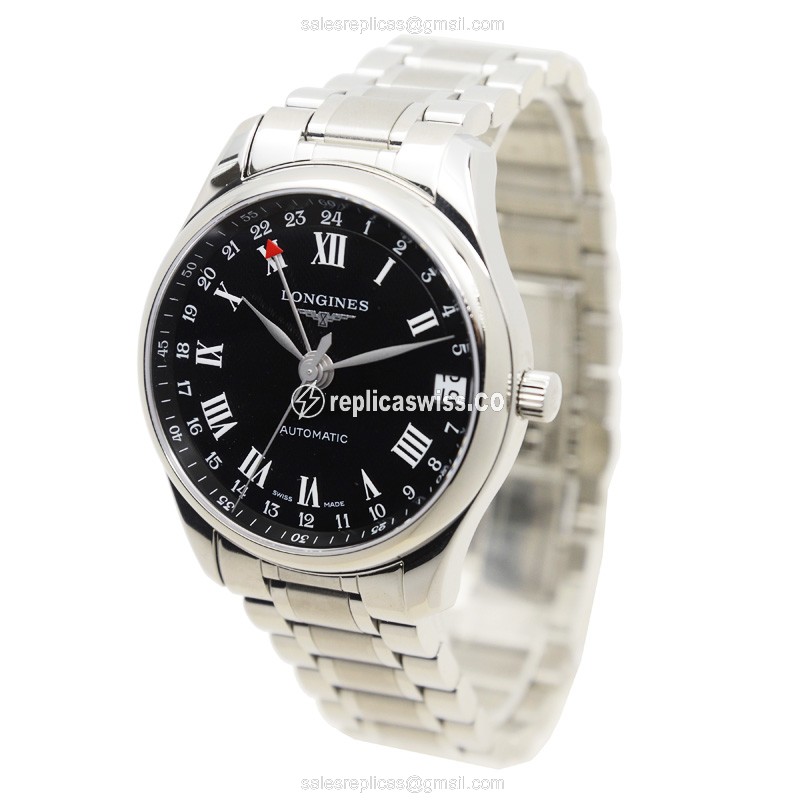 Longines L2.718.4.50.6 Replica - Automatic - Steel Case - Black Dial on Silver Strap - View 3