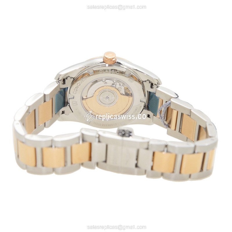 Longines Conquest Replica - Automatic - 18kt Rose Gold Case - Black Dial, Gold Strap - View 4