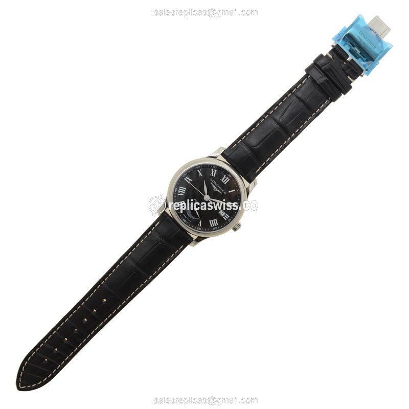 Longines L2.708.4.51.7 Replica - Automatic - Black Dial - Steel Case - Alligator Black Strap - View 2