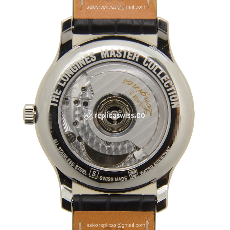 Longines L2.708.4.51.7 Replica - Automatic - Black Dial - Steel Case - Alligator Black Strap - View 3