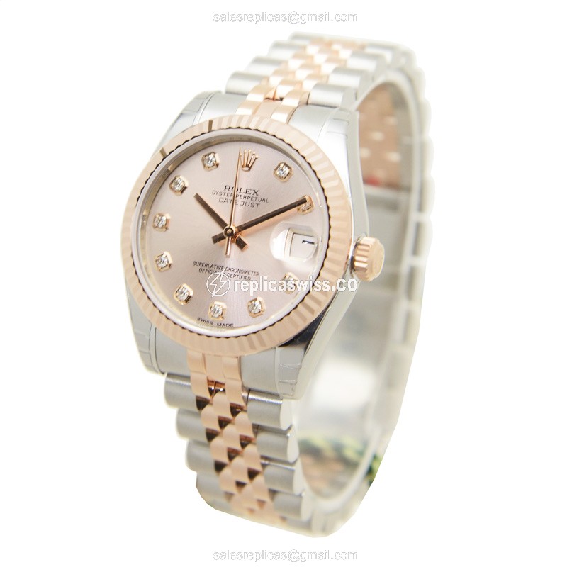 Rolex Datejust Lady Replica - Automatic - Rose Gold & Steel - Pink Dial, Silver Clasp - View 3