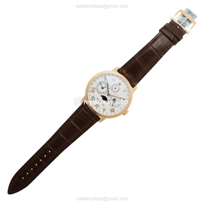 Blancpain VILLERET Replica - Automatic - 18kt Rose Gold - White Dial - Brown Alligator Strap - View 2